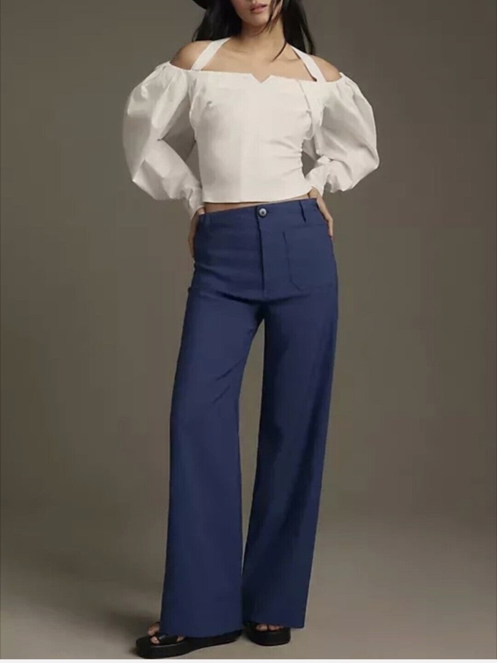 Maeve Colette Women's High-Rise Wide-Leg Pants in Navy Lightweight Twill 29